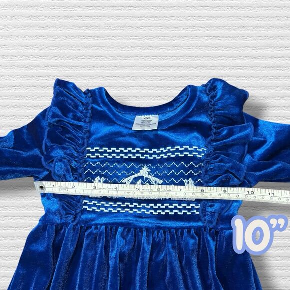 Girls Blue Velvet Nativity Dress 2T Christmas Long Sleeve Ruffle Holiday - Picture 6 of 7